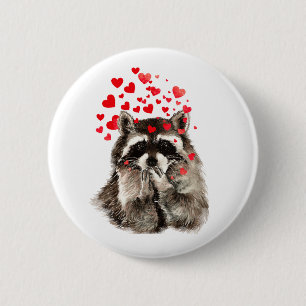 Cute Racoon Blowing Kisses Love Hearts 6 Cm Round Badge