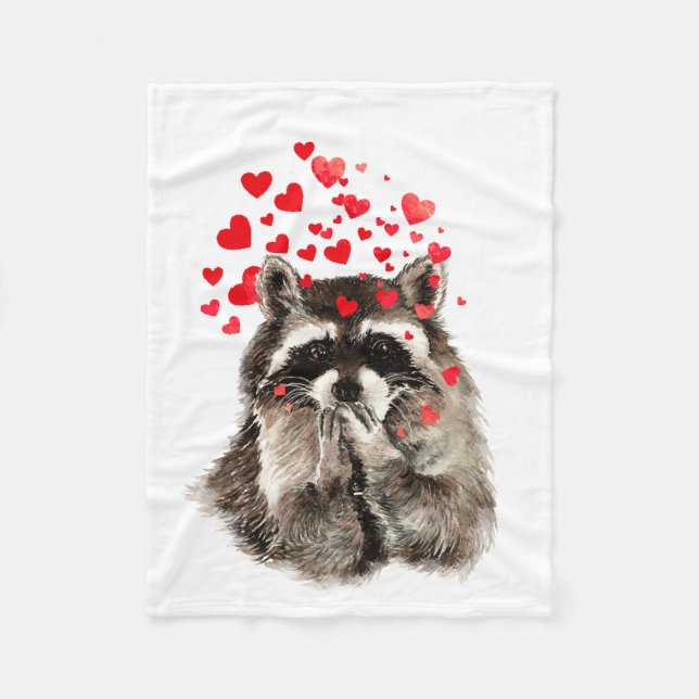 Cute Racoon Blowing Kisses Love Hearts Animal Fleece Blanket (Front)