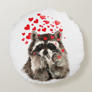 Cute Racoon Blowing Kisses Love Hearts Animal Round Cushion