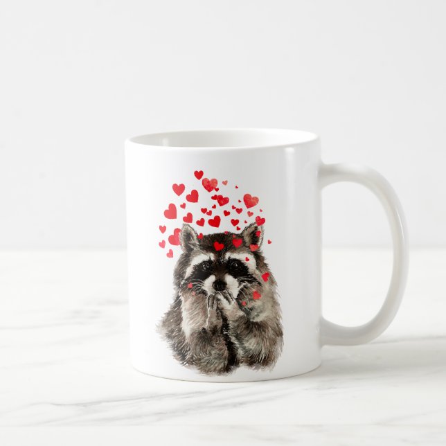 Cute Racoon Blowing Kisses Love Hearts Coffee Mug (Right)