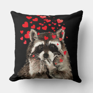 Cute Racoon Blowing Kisses Love Hearts Cushion