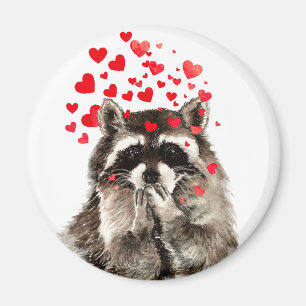 Cute Racoon Blowing Kisses Love Hearts Magnet