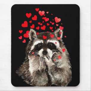Cute Racoon Blowing Kisses Love Hearts Mouse Pad