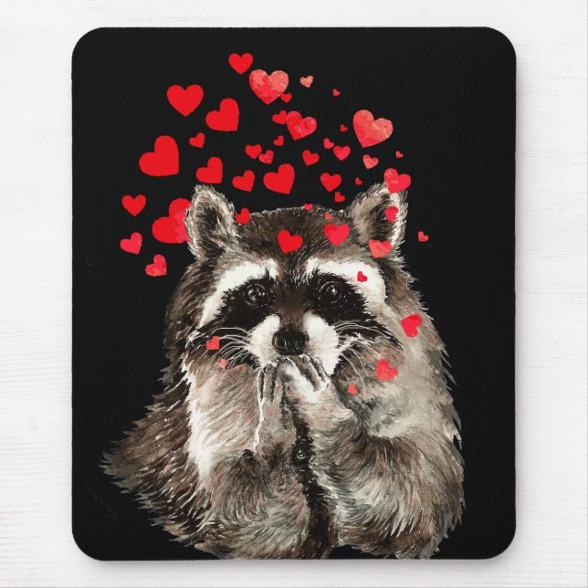 Cute Racoon Blowing Kisses Love Hearts Mouse Pad (Front)