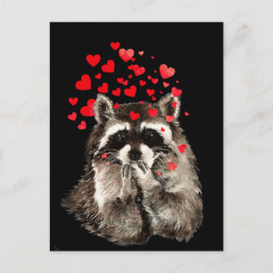 Cute Racoon Blowing Kisses Love Hearts Postcard