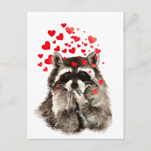 Cute Racoon Blowing Kisses Love Hearts Postcard