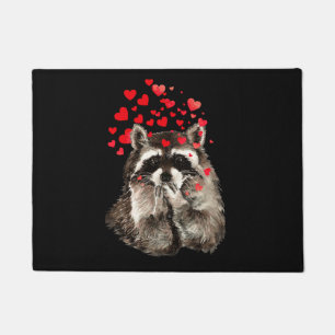 Cute Racoon Blowing Kisses Love Hearts Welcome Doormat