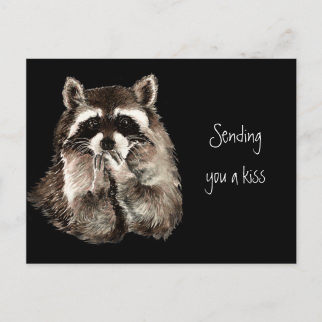 Cute Racoon Blowing Kisses Sending a Kiss Fun Postcard (Front)