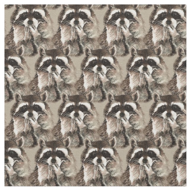 Cute Racoon Blowing kisses Watercolor Animal Fun Fabric (Close Up)