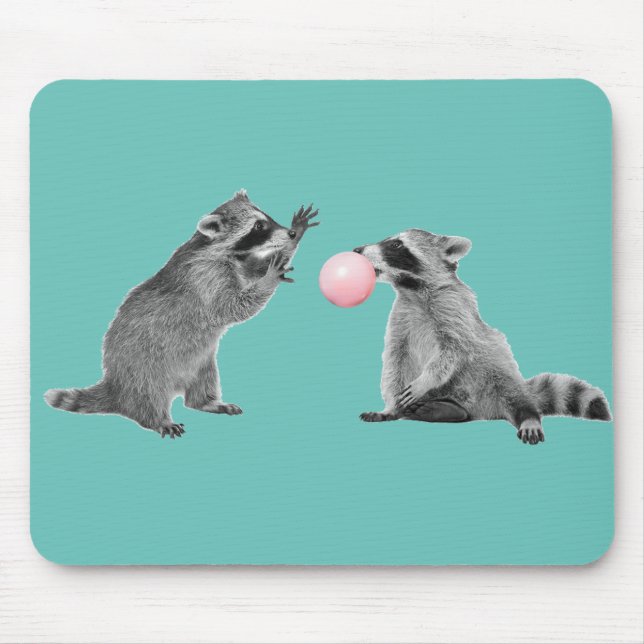 Cute Racoon Blue  Bubble Gum Mouse Pad (Front)