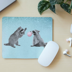 Cute Racoon Blue  Bubble Gum Mouse Pad