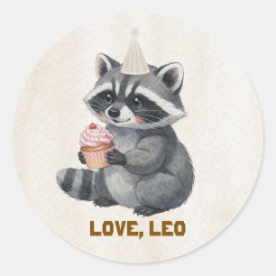 Cute Racoon Camp Birthday Round Sticker