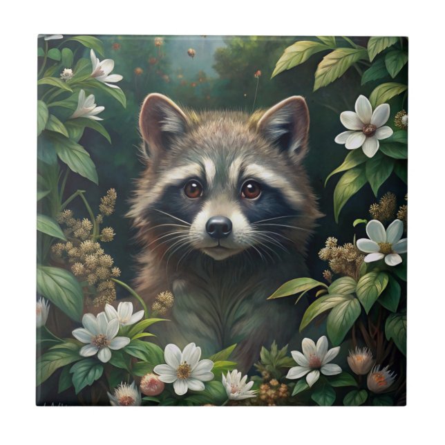 Cute Racoon Ceramic Tile (Front)