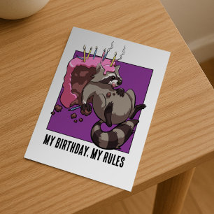 Cute Racoon Character My Birthday My Rules Cake Postcard