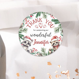 Cute Racoon Christmas 2nd Birthday Thank You Classic Round Sticker