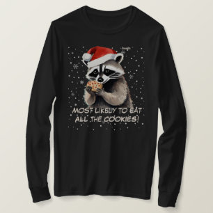 Cute Racoon Christmas Eat All the Cookies T-Shirt
