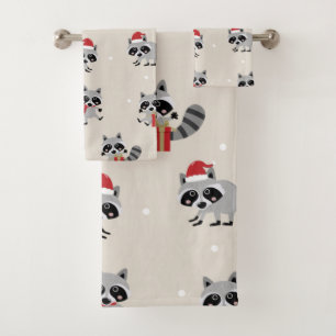Cute Racoon Christmas Pattern Bath Towel Set
