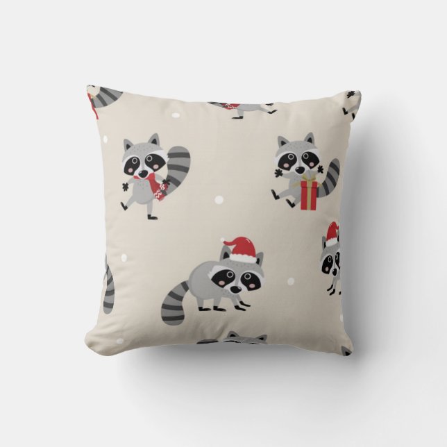 Cute Racoon Christmas Pattern Cushion (Front)