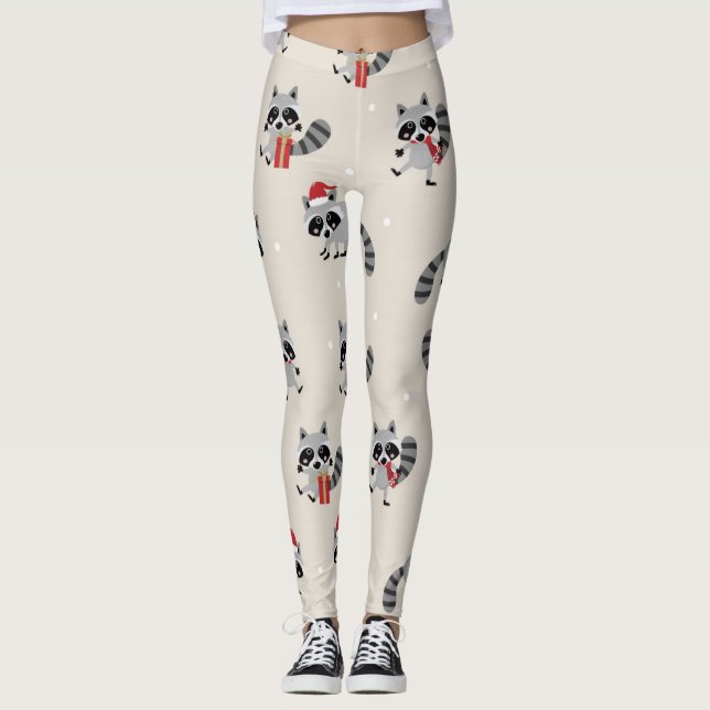 Cute Racoon Christmas Pattern Leggings (Front)