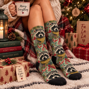 Cute Racoon Christmas Socks