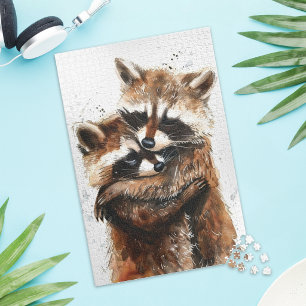 Cute Racoon Couple Love Jigsaw Puzzle
