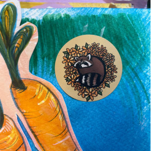 Cute Racoon Daisy Flower Art Classic Round Sticker