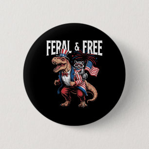 Cute Racoon Dinosaur T Rex 4th Of July Independen 6 Cm Round Badge