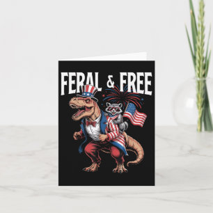 Cute Racoon Dinosaur T Rex 4th Of July Independen Card