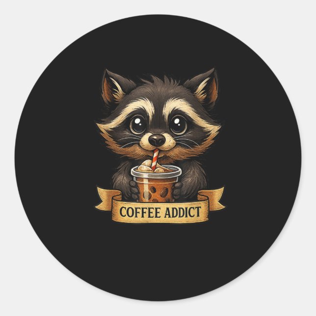 Cute Racoon Drink Coffee Funny For Men Women Teen Classic Round Sticker (Front)