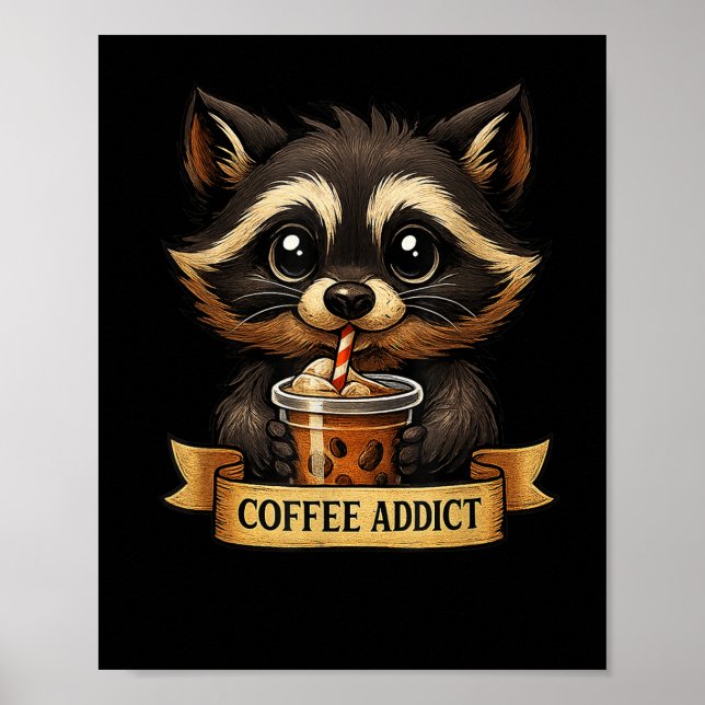 Cute Racoon Drink Coffee Funny For Men Women Teen Poster (Front)