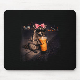 Cute racoon drinking iced coffee funny racoon mouse pad