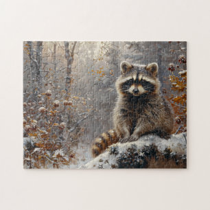 Cute Racoon During Winter Oil Painting Jigsaw Puzzle