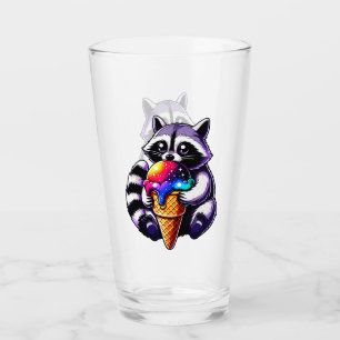 Cute Racoon Eating A Space Cream Cone Glass