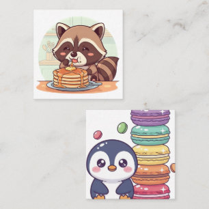 Cute Racoon Eating Pancakes with Syrup Kawaii Square Business Card