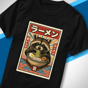 Cute Racoon Eating Ramen Retro Japanese Style Art T-Shirt