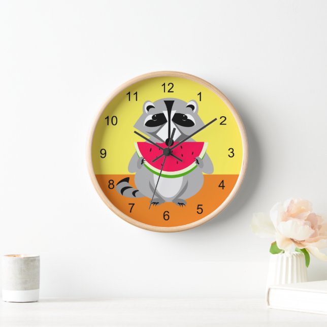 Cute racoon Eating Watermelon Clock (Home)