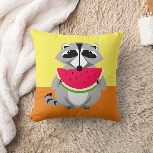 Cute racoon Eating Watermelon Cushion (Blanket)