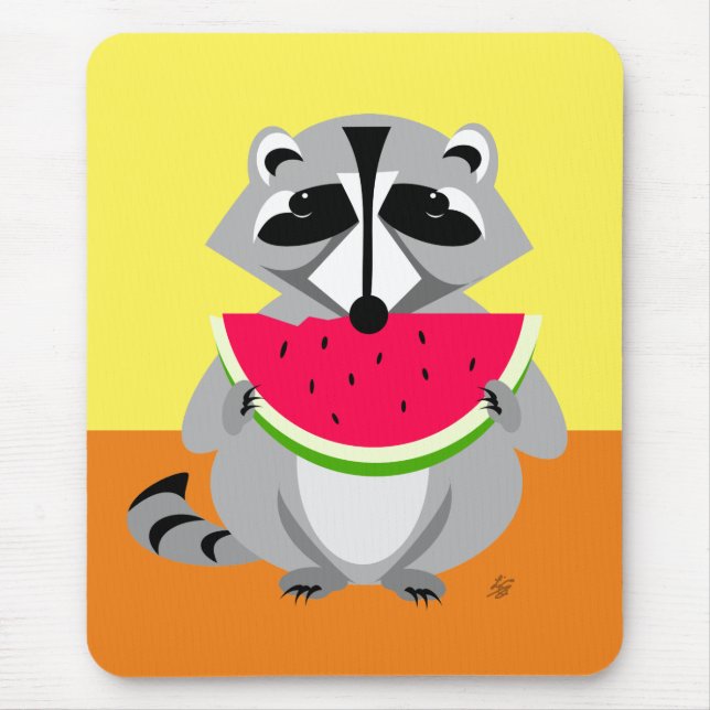Cute racoon Eating Watermelon Mouse Pad (Front)