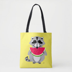 Cute racoon Eating Watermelon Tote Bag