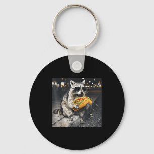Cute racoon eats taco mexican food key ring