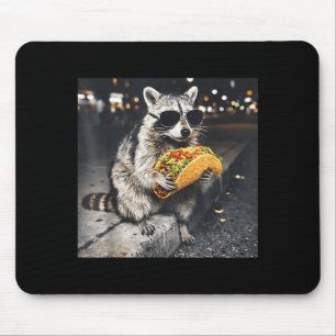 Cute racoon eats taco mexican food mouse pad