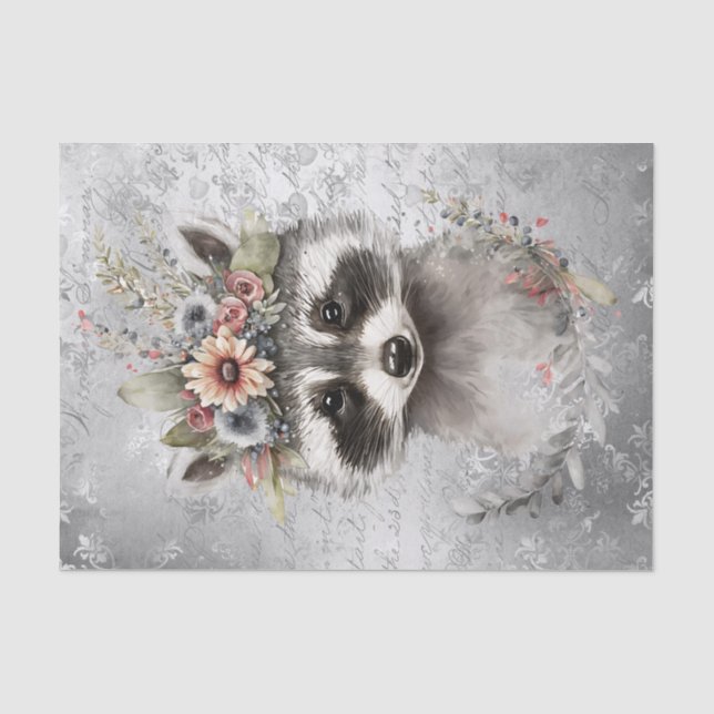 Cute Racoon Floral Tissue Paper (Front)