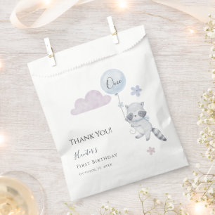 Cute Racoon Flying Balloon Birthday Thank You Favour Bag