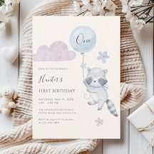 Cute Racoon Flying Balloon Boy First Birthday