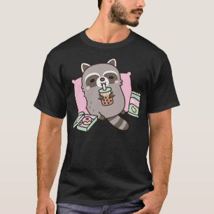 Cute Racoon g With Boba Tea And Snacks T-Shirt