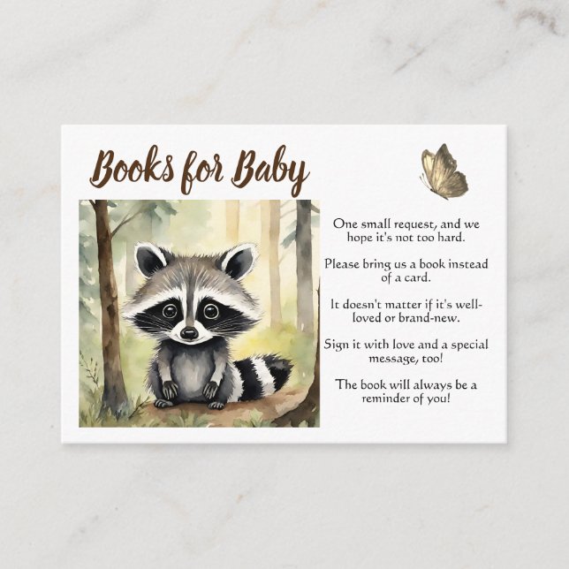 Cute Racoon Gender Neutral Books for Baby  Enclosure Card (Front)