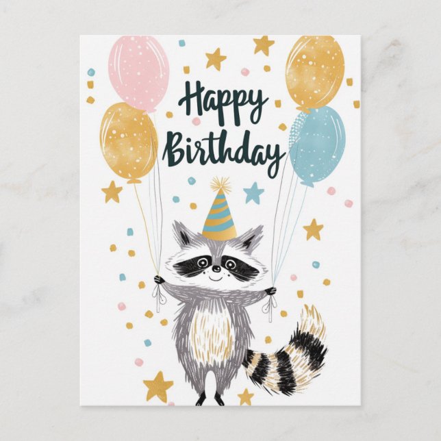 Cute Racoon Happy birthday  Postcard (Front)