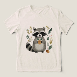 Cute Racoon Holding Acorn Tri-Blend Shirt