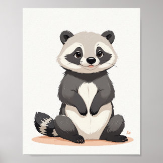Cute Racoon Illustration Poster