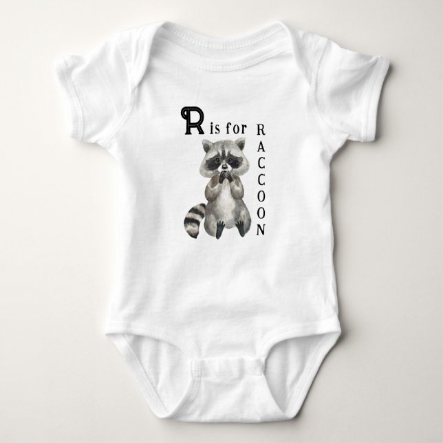 Cute Racoon Illustration - R is for RACCOON  Baby Bodysuit (Front)